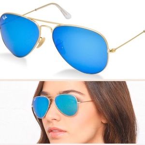Blue mirrored ray ban aviators